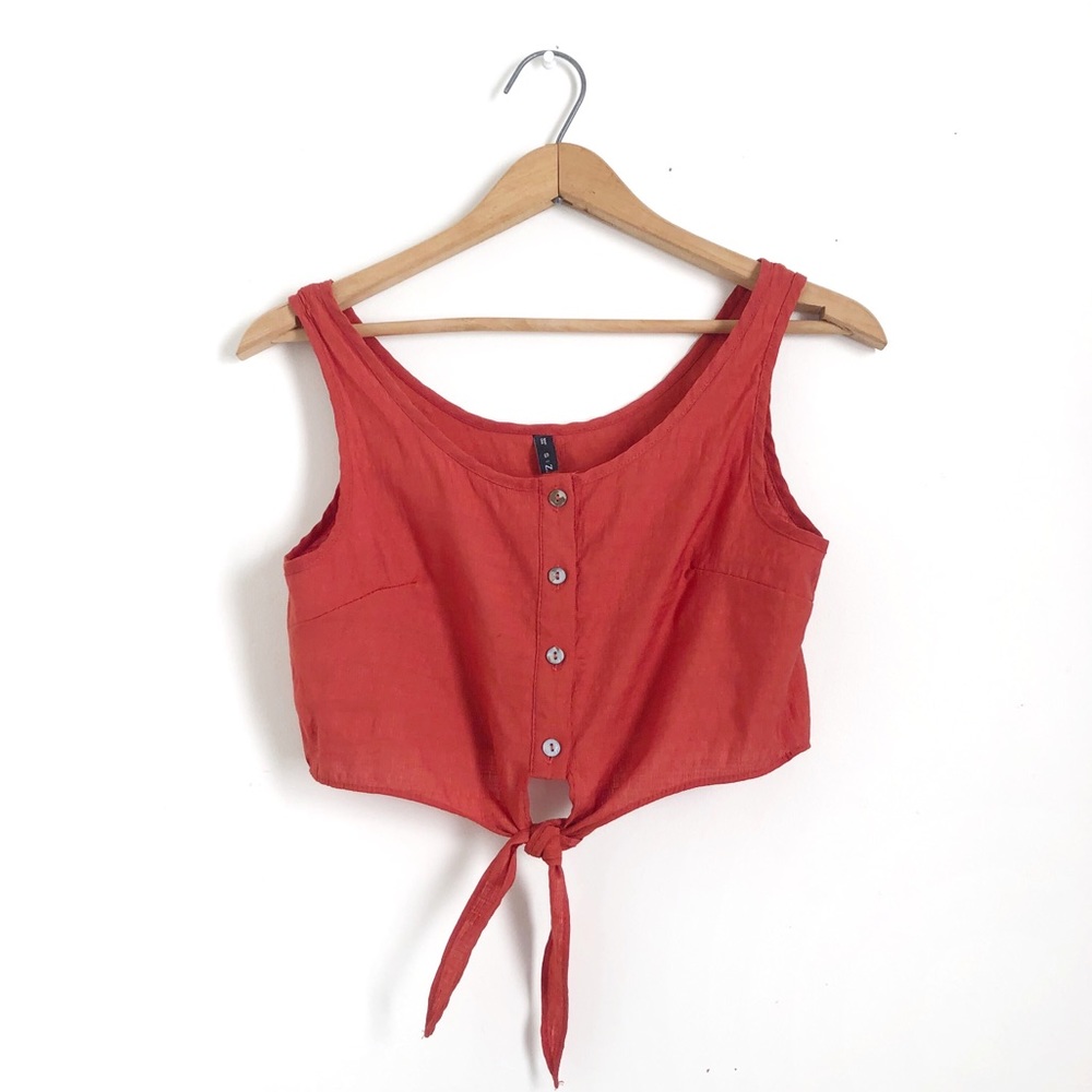 Zaful Cropped Tie Front Burnt Orange Tank Top XS